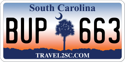 SC license plate BUP663