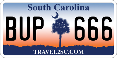 SC license plate BUP666