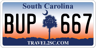 SC license plate BUP667