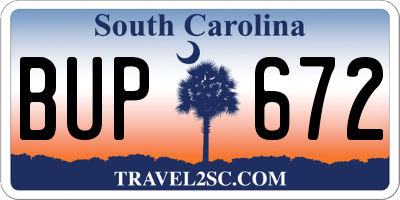 SC license plate BUP672