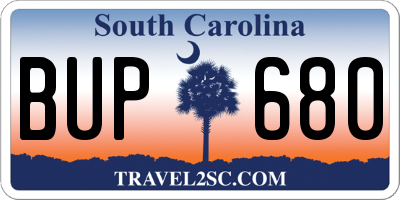 SC license plate BUP680