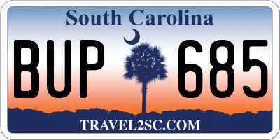 SC license plate BUP685