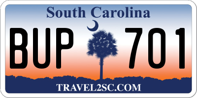 SC license plate BUP701