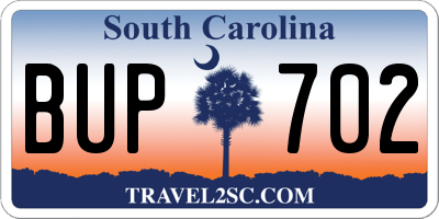 SC license plate BUP702