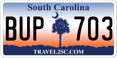 SC license plate BUP703