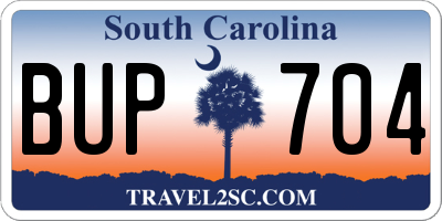 SC license plate BUP704