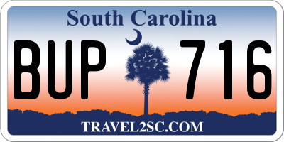 SC license plate BUP716