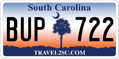 SC license plate BUP722