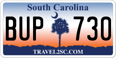 SC license plate BUP730