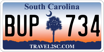 SC license plate BUP734