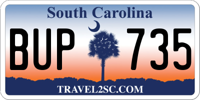 SC license plate BUP735
