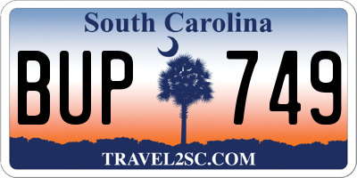 SC license plate BUP749