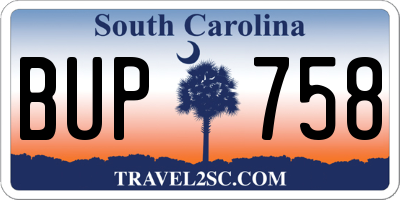 SC license plate BUP758