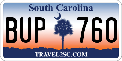 SC license plate BUP760