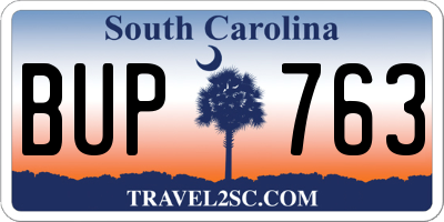 SC license plate BUP763