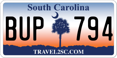 SC license plate BUP794