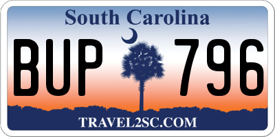 SC license plate BUP796