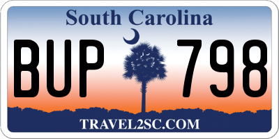 SC license plate BUP798