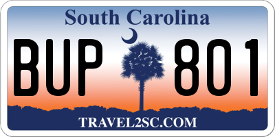 SC license plate BUP801