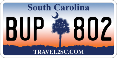 SC license plate BUP802