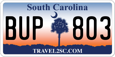 SC license plate BUP803