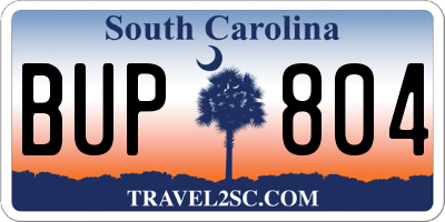 SC license plate BUP804