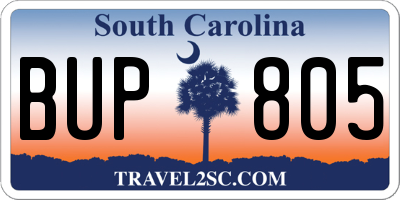 SC license plate BUP805