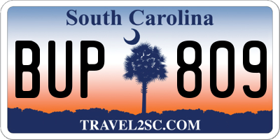 SC license plate BUP809