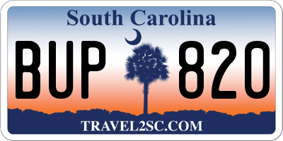 SC license plate BUP820
