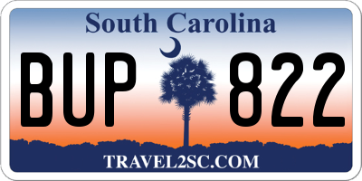 SC license plate BUP822