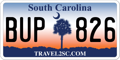 SC license plate BUP826