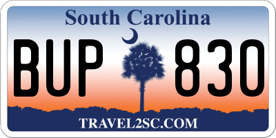 SC license plate BUP830