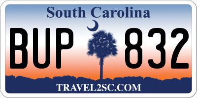 SC license plate BUP832