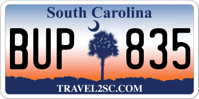 SC license plate BUP835