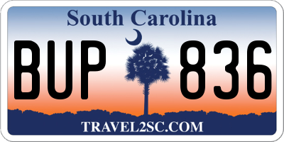 SC license plate BUP836
