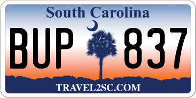 SC license plate BUP837