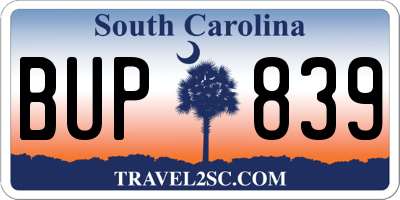 SC license plate BUP839