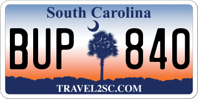 SC license plate BUP840
