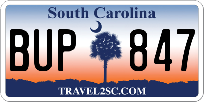 SC license plate BUP847