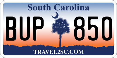 SC license plate BUP850