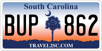 SC license plate BUP862