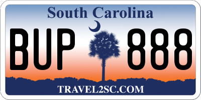 SC license plate BUP888