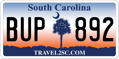 SC license plate BUP892