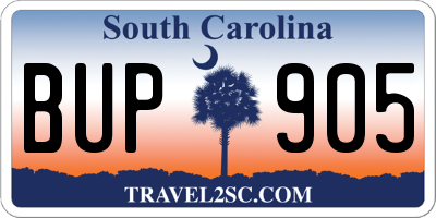 SC license plate BUP905