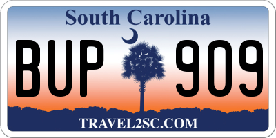 SC license plate BUP909