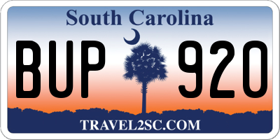 SC license plate BUP920
