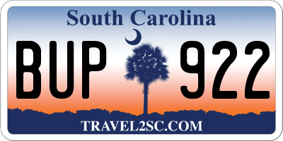 SC license plate BUP922