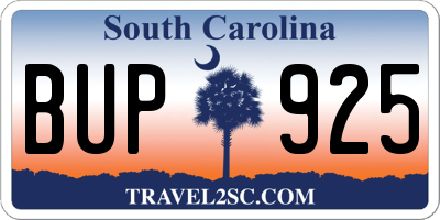 SC license plate BUP925