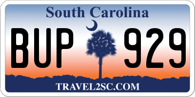 SC license plate BUP929