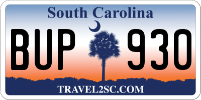SC license plate BUP930